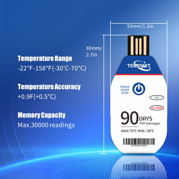 TempU02 Single Use PDF Data Logger