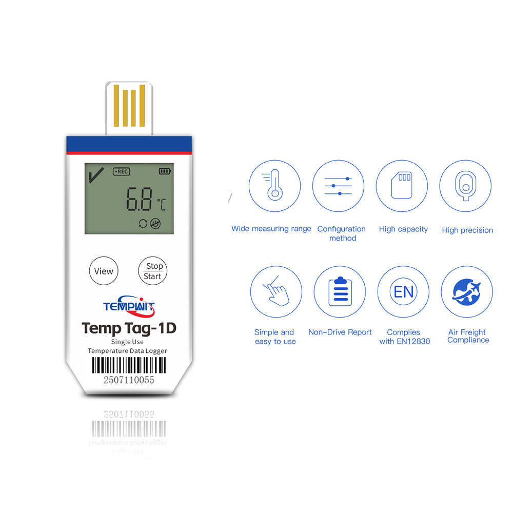 Temp Tag-1D Single Use Temperature Data Logger with LCD display