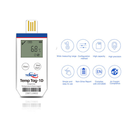 Temp Tag-1D Single Use Temperature Data Logger with LCD display