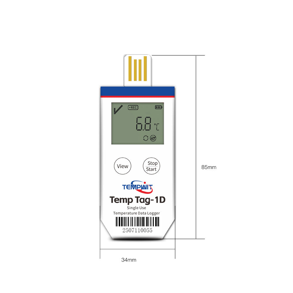 Temp Tag-1D Single Use Temperature Data Logger with LCD display