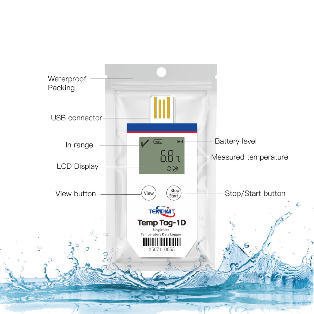 Temp Tag-1D Single Use Temperature Data Logger with LCD display