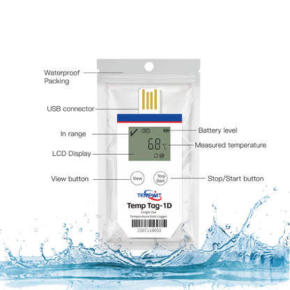 Temp Tag-1D Single Use Temperature Data Logger with LCD display