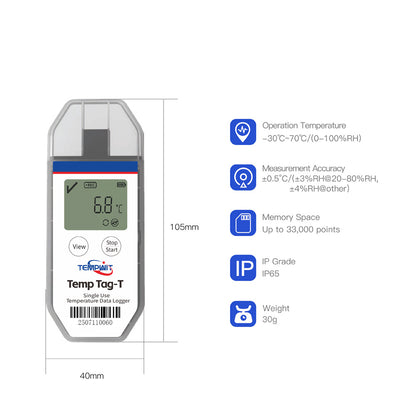 Temp Tag-T Programmable Single Use Temperature Data Logger with LCD display