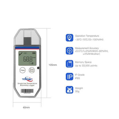 Temp Tag-TH Programmable Single Use Temperature /humidity Data Logger with LCD display