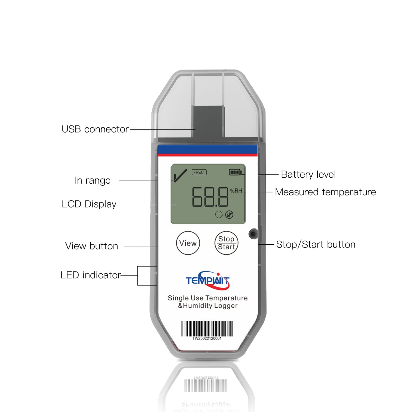 Temp Tag-TH Programmable Single Use Temperature /humidity Data Logger with LCD display